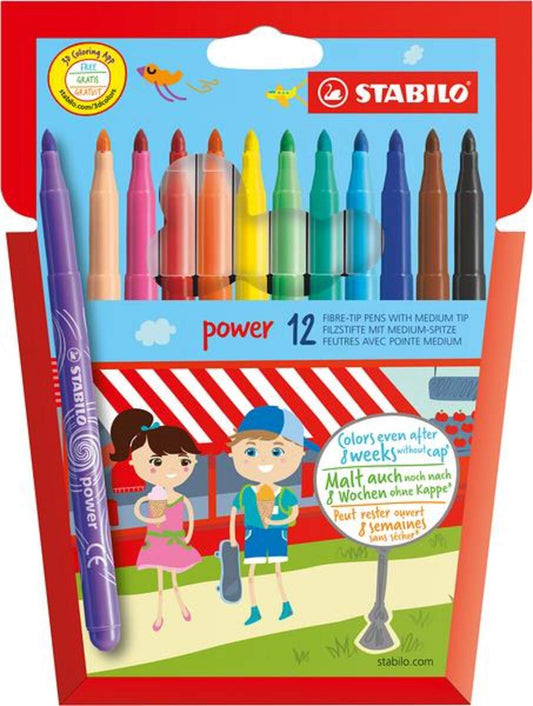 Filzstift - STABILO power - 12er Pack - mit 12 verschiedenen Farben