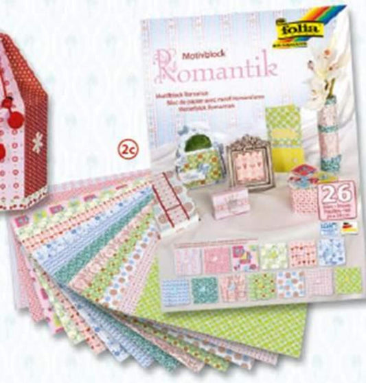 Folia Bastelpapierblock 24x34 Romantik 13xKarton+13xPapier