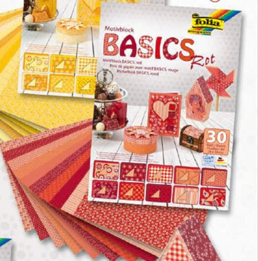 Folia Bastelpapierblock 24x34 rottöne 3x10Blatt