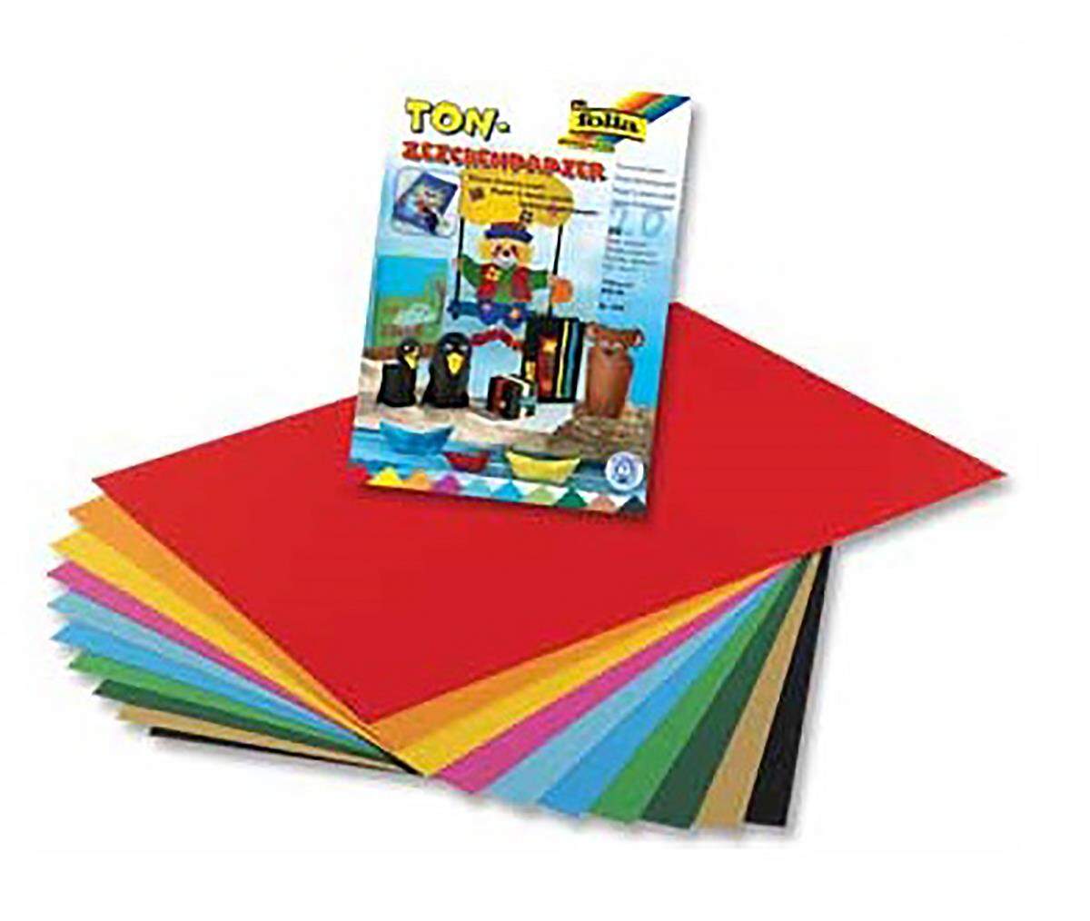 Folia Tonzeichenpapier 130g/m², DIN A4, 20 Blatt, 10 Farben
