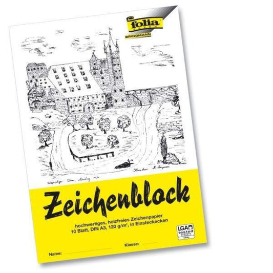Folia Zeichenblock A3, 120g/m² mit Leinenecken, 10 Blatt
