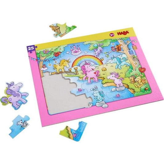 HABA 303706 Rahmenpuzzle Einhorn Glitzerglück, 25 Teile
