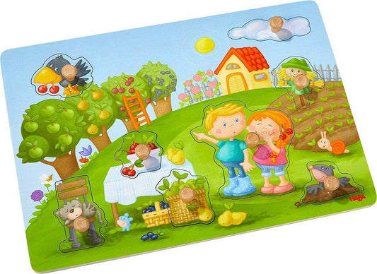 HABA 304430 Greifpuzzle Obstgarten, 8-teiliges Holzpuzzle mit Naturmotiven