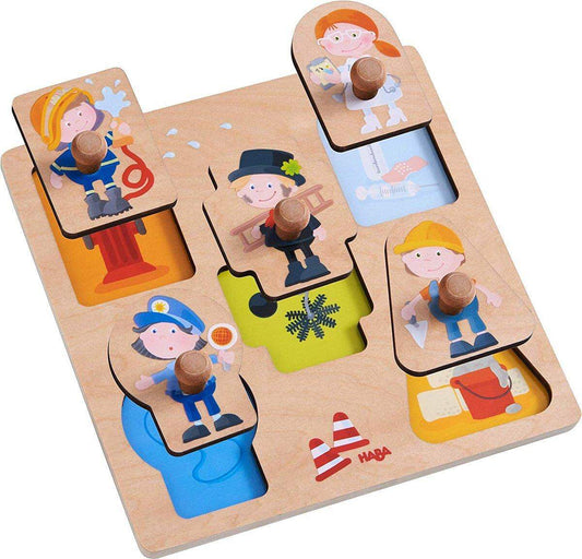 HABA 304588 Greifpuzzle Berufe, 5-teiliges Holzpuzzle zum Beruferaten