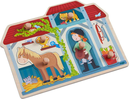 HABA 304592 Greifpuzzle Im Pferdestall, 6-teiliges Holzpuzzle mit Pferdemotiven