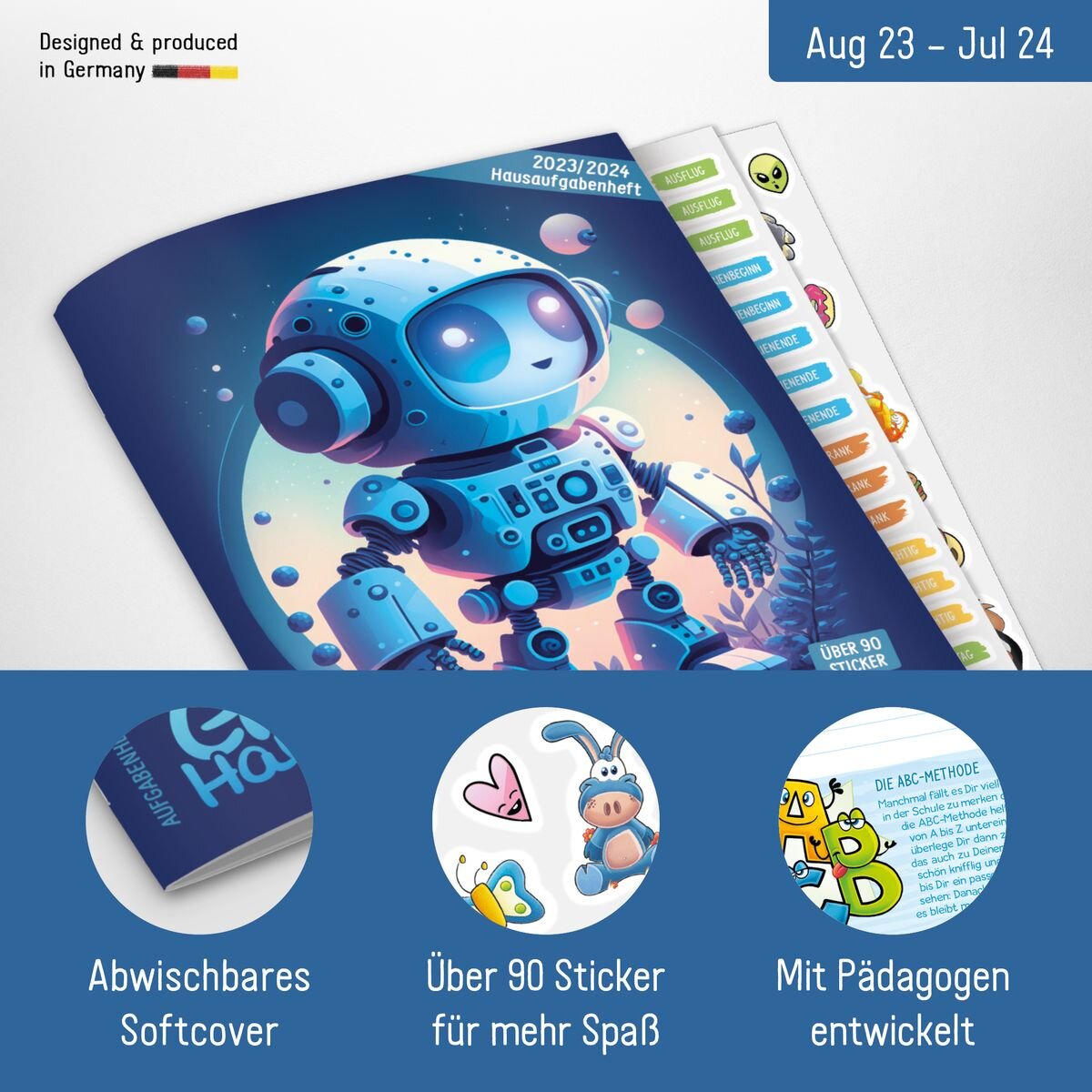 Häfft Verlag Grundschul-Hausaufgabenheft mit Stickerbogen A5, 23/24, 1 Stück, 3-fach sortiert