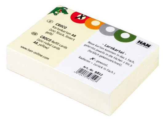 HAN Karteikarten für CROCO A7 gelb, 100 Stück liniert Nachfüllpackung