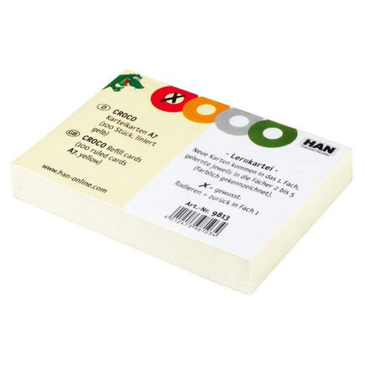 HAN Karteikarten für CROCO A8 gelb, 100 Stück liniert Nachfüllpackung