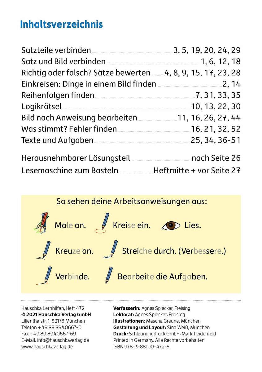 Hauschka Verlag Mein Übungsheft Lesen – 1. Klasse: Vom Satz zum Text, A5-Heft