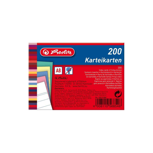 Herlitz Karteikarte A8 liniert farbig sortiert 4 Farben plus weiß 200er Packung