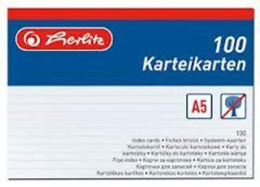 Herlitz Karteikarten weiß, lniert, A5, 100 Stück