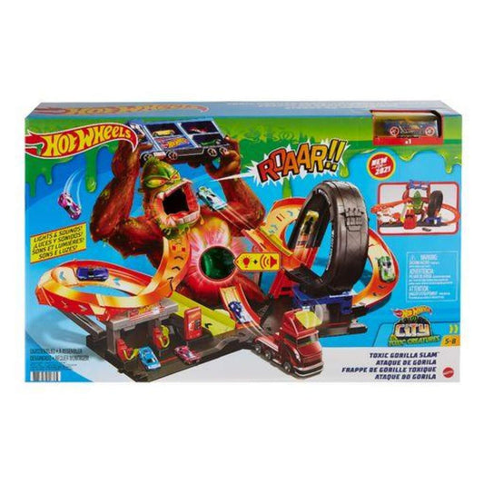 Hot Wheels City Slam Gorilla mit Geräuschen, Spielset mit Looping