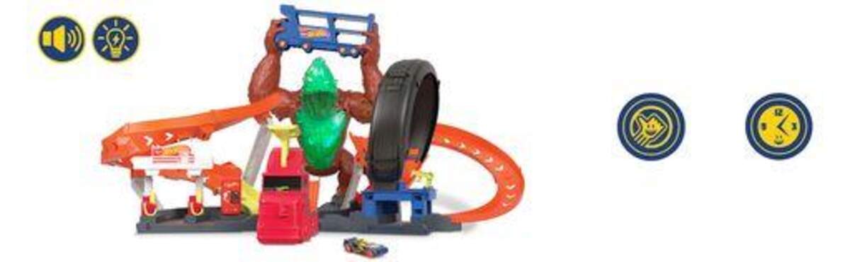 Hot Wheels City Slam Gorilla mit Geräuschen, Spielset mit Looping