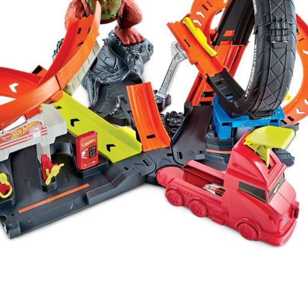 Hot Wheels City Slam Gorilla mit Geräuschen, Spielset mit Looping