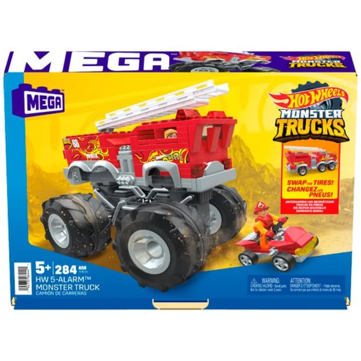 Mattel Hot Wheels Mega Construx Feuerwehr-Auto Monster Truck mit 2 Figuren
