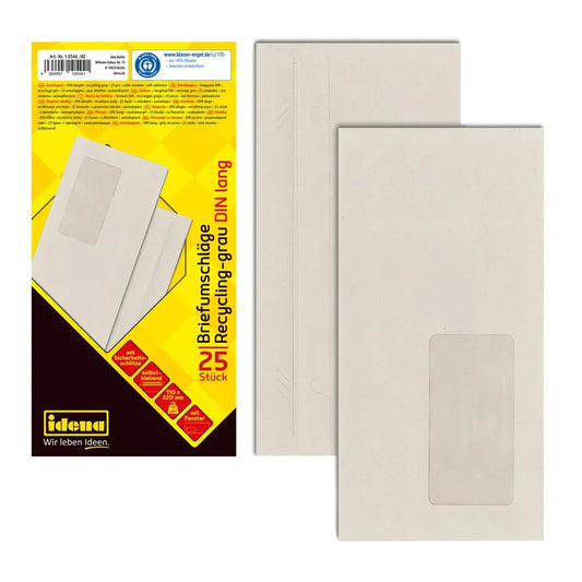 Idena 10544 Briefumschläge mit Fenster DIN lang, recycl., 25 Stück