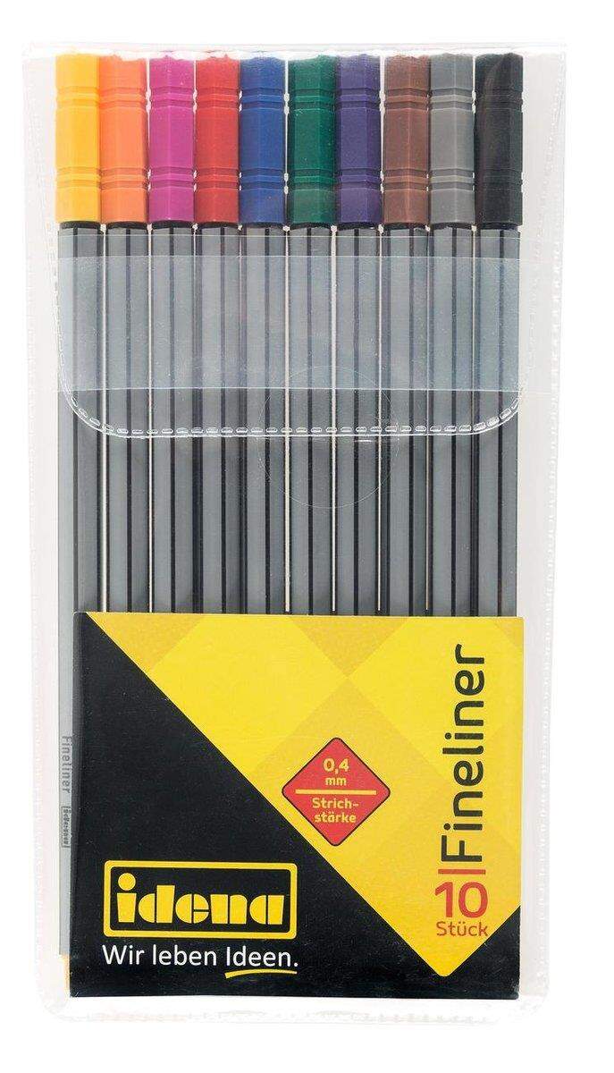 Idena Fineliner, 10 Stück/10 Farben, Strichstärke 0,4 mm