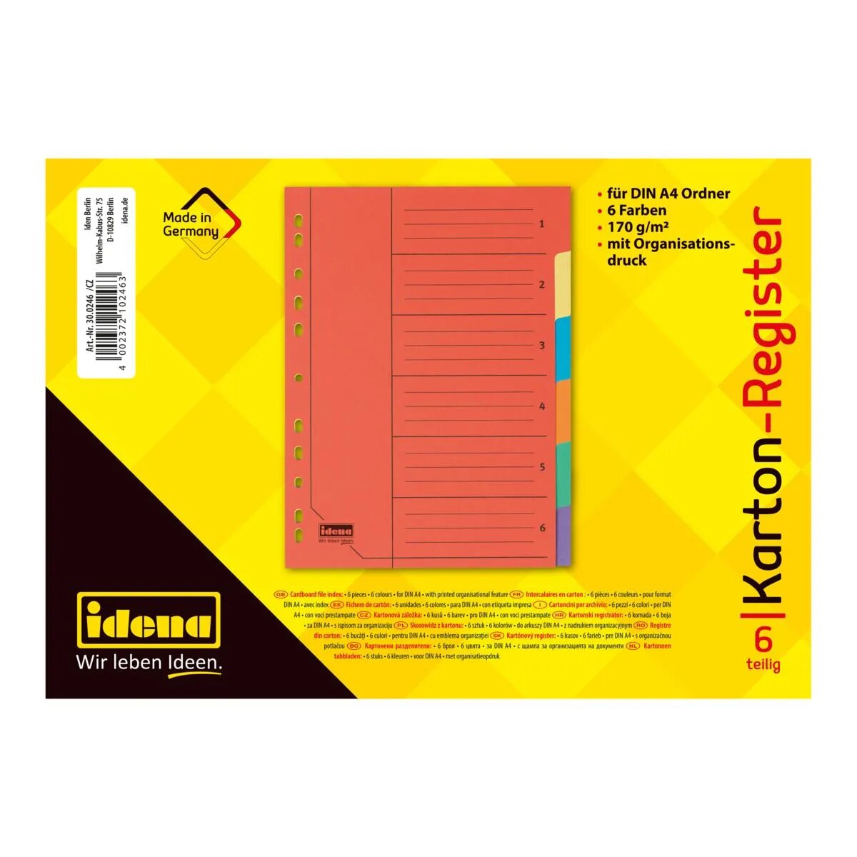Idena 300246 Karton Register A4 6-tlg.,6 Farben, 170g/m²