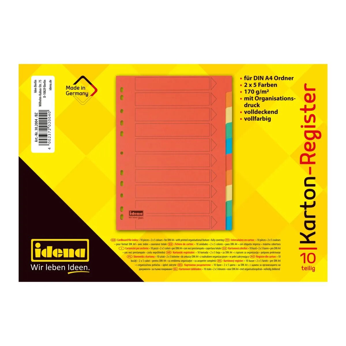 Idena 302004 Kartonregister, 10-teilig, 5 Farben, 170g