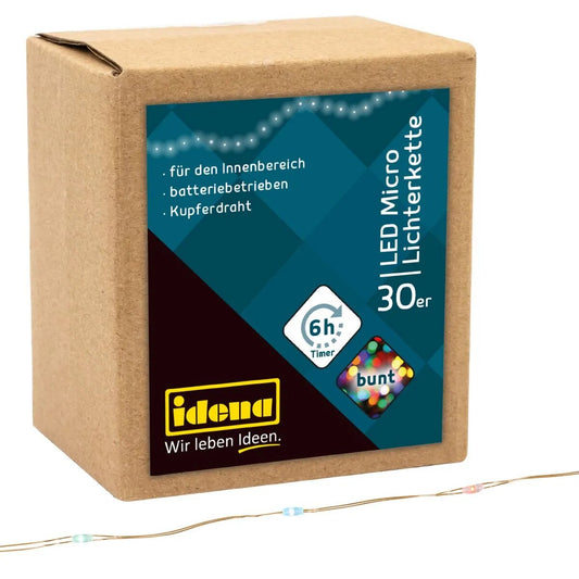 Idena LED Micro Lichterkette mit Timer, 30er, bunt