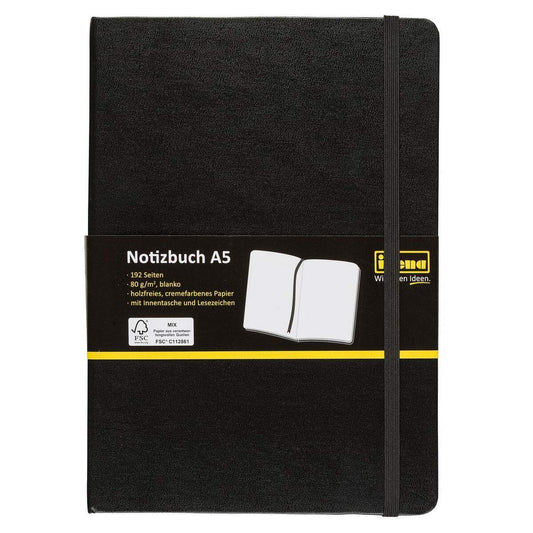 Idena Notizbuch, DIN A5, 192 Seiten, 80 g, blanko, Hardcover, schwarz