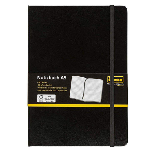 Idena Notizbuch, DIN A5, 192 Seiten, 80 g, kariert, Hardcover, schwarz