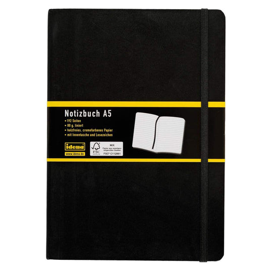 Idena Notizbuch, liniert, A5, schwarz, 192 Seiten