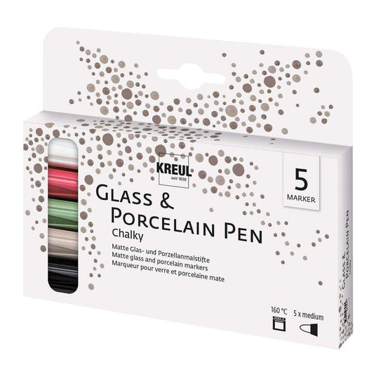 KREUL Glass & Porcelain Pen Chalky,  Strichstärke 2 - 4 mm, 5 Stifte
