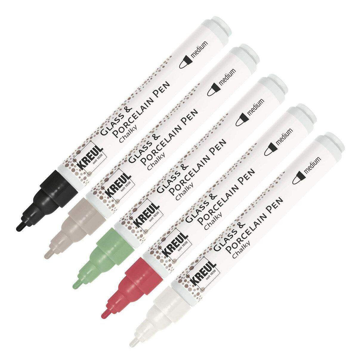 KREUL Glass & Porcelain Pen Chalky,  Strichstärke 2 - 4 mm, 5 Stifte