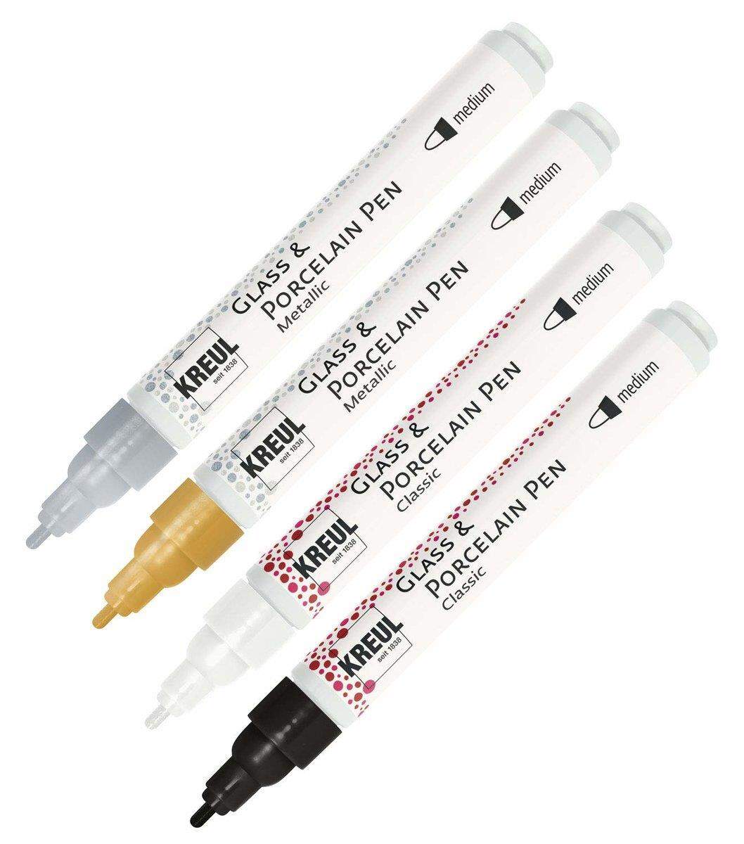 KREUL Glass & Porcelain Pen Glamour, Strichstärke ca. 2 - 4 mm, 4 Stifte