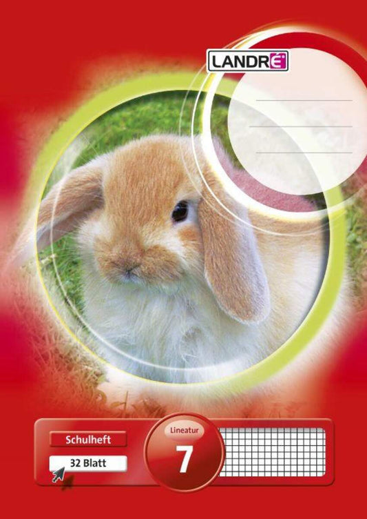 Landré Schulheft Tiermotiv A4, kariert, Liniatur 7, 32 Blatt