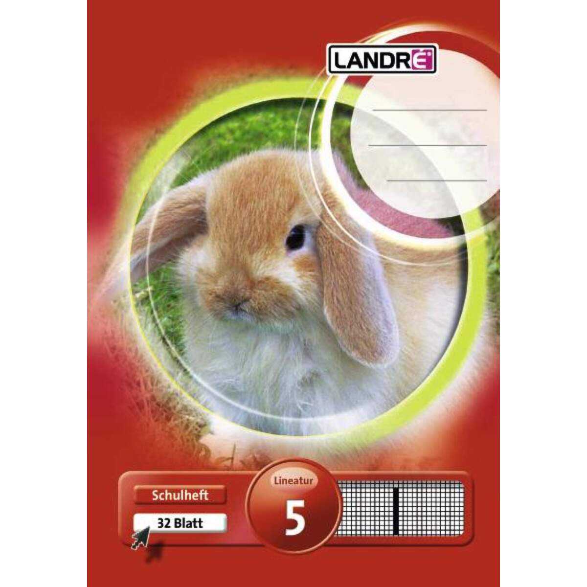 Landré Schulheft Tiermotiv A5, liniert, Liniatur 5, 32 Blatt, sortiert