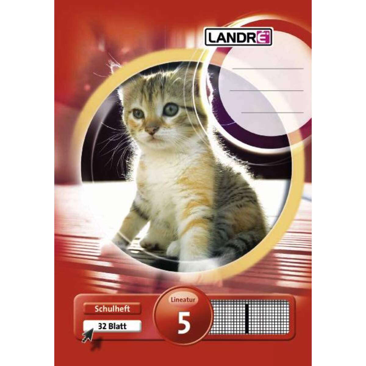 Landré Schulheft Tiermotiv A5, liniert, Liniatur 5, 32 Blatt, sortiert