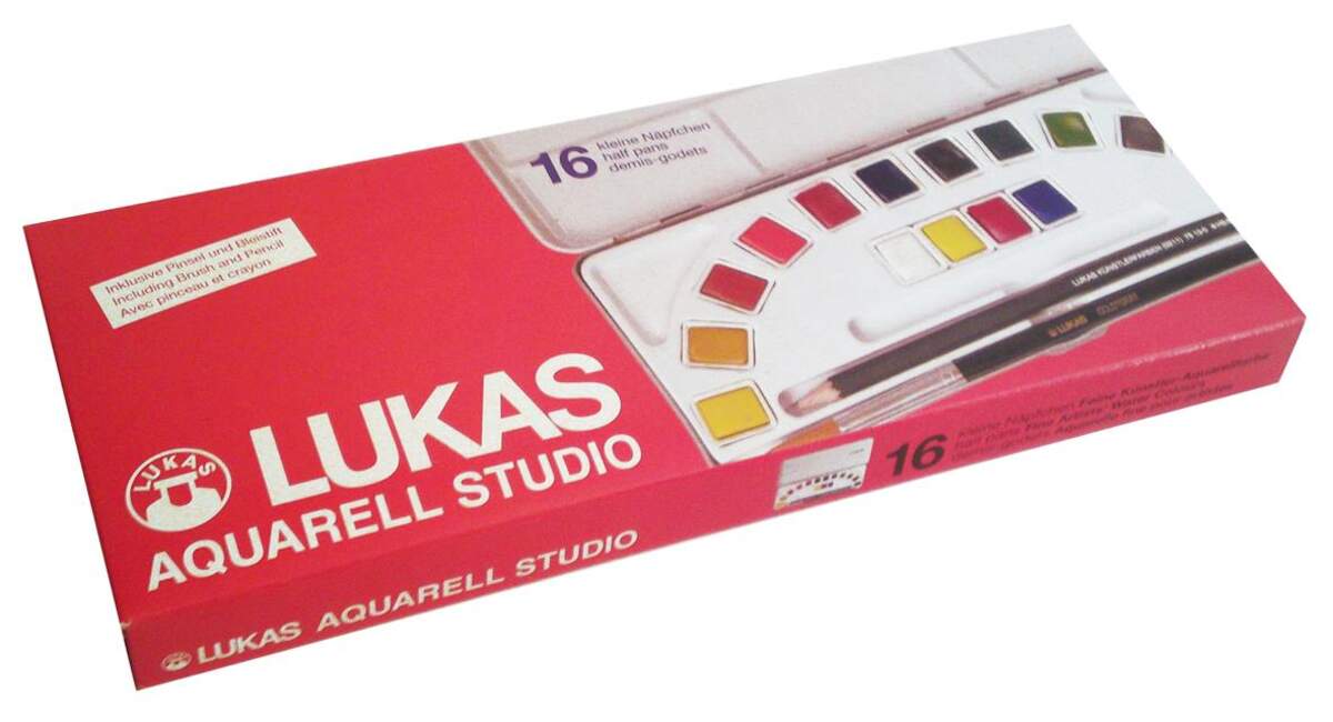 LUKAS STUDIO Aquarell Metallkasten 16x1/2-Näpfchen + Stift/Pinsel