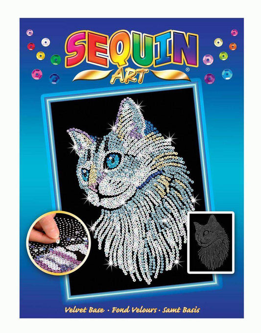 Mammut Sequin Art Blue Weiße Katze, ca. 36 x 27 cm