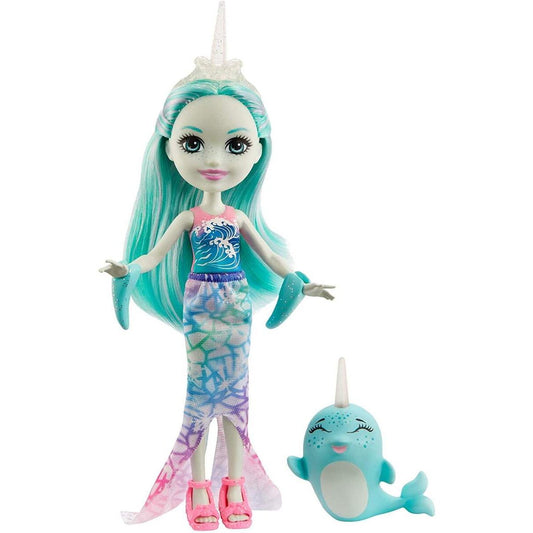 Mattel Enchantimals Naddie Narwhal Puppe (ca. 15 cm) und Tierfreundin Sword