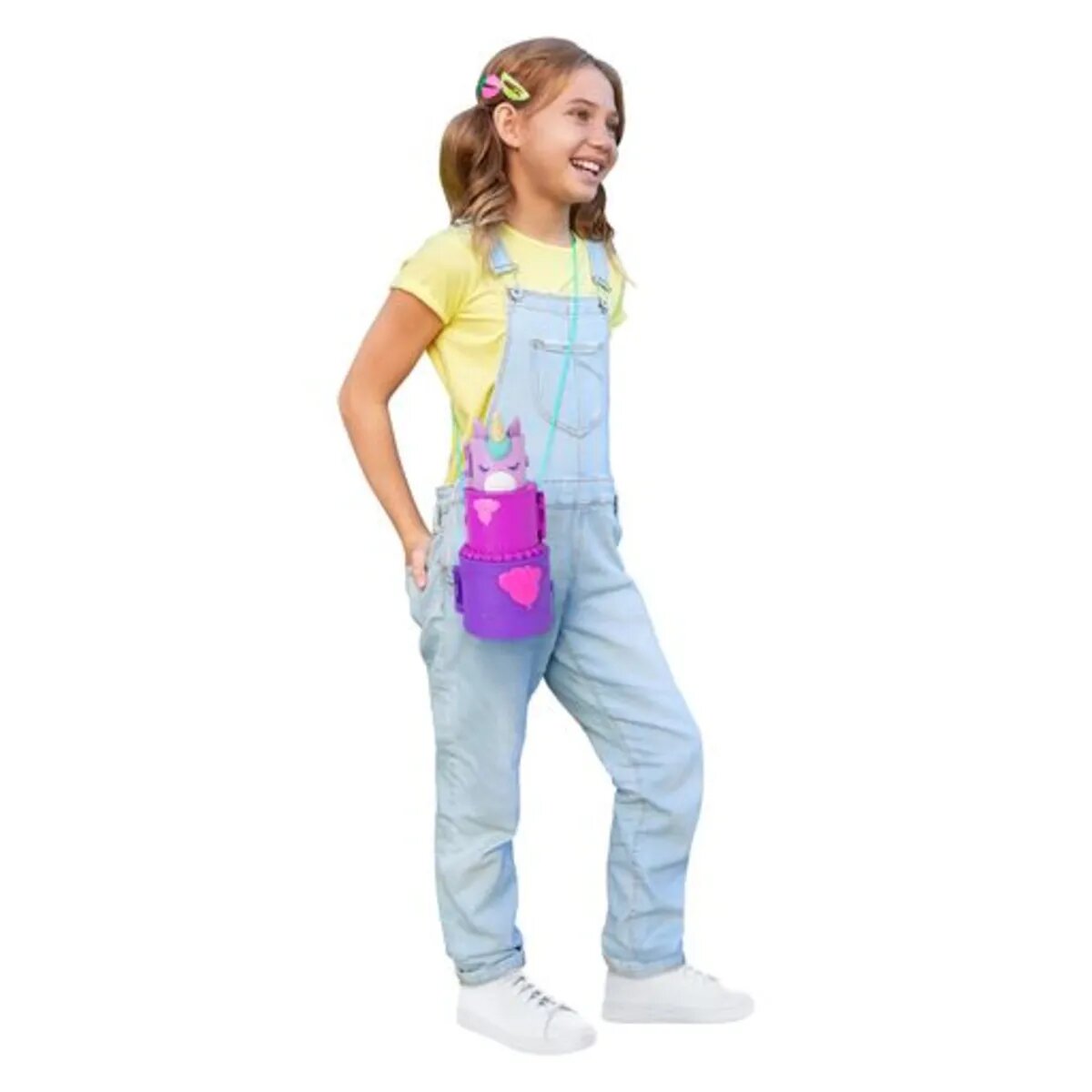 Mattel Polly Pocket Ausklappspaß-Schatulle Einhorn-Torte, niedliches Design, 25 Zubehörteile