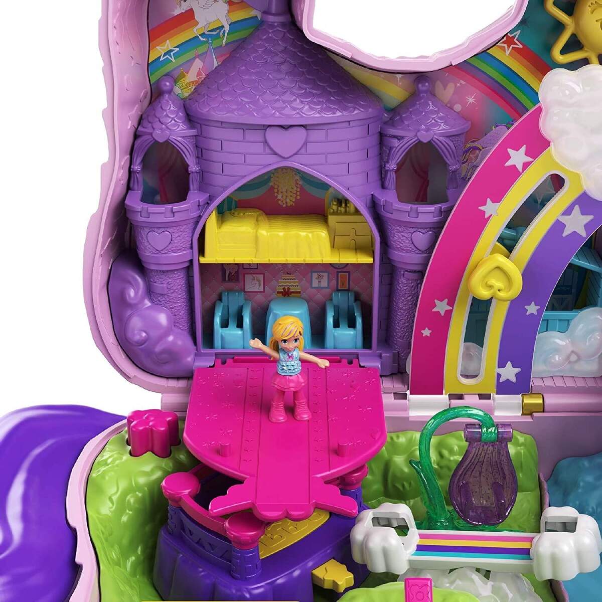Mattel Polly Pocket Einhorn-Party Spielset, Polly und Lila Puppe und über 25 Überraschungen