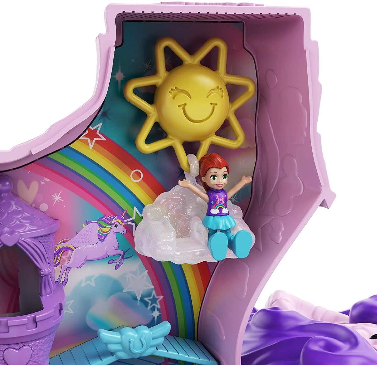 Mattel Polly Pocket Einhorn-Party Spielset, Polly und Lila Puppe und über 25 Überraschungen