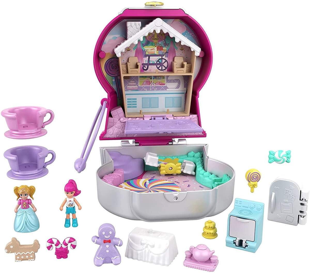 Mattel Polly Pocket Kaugummiautomat Schatulle mit 2 Puppen und 5 Überraschungen