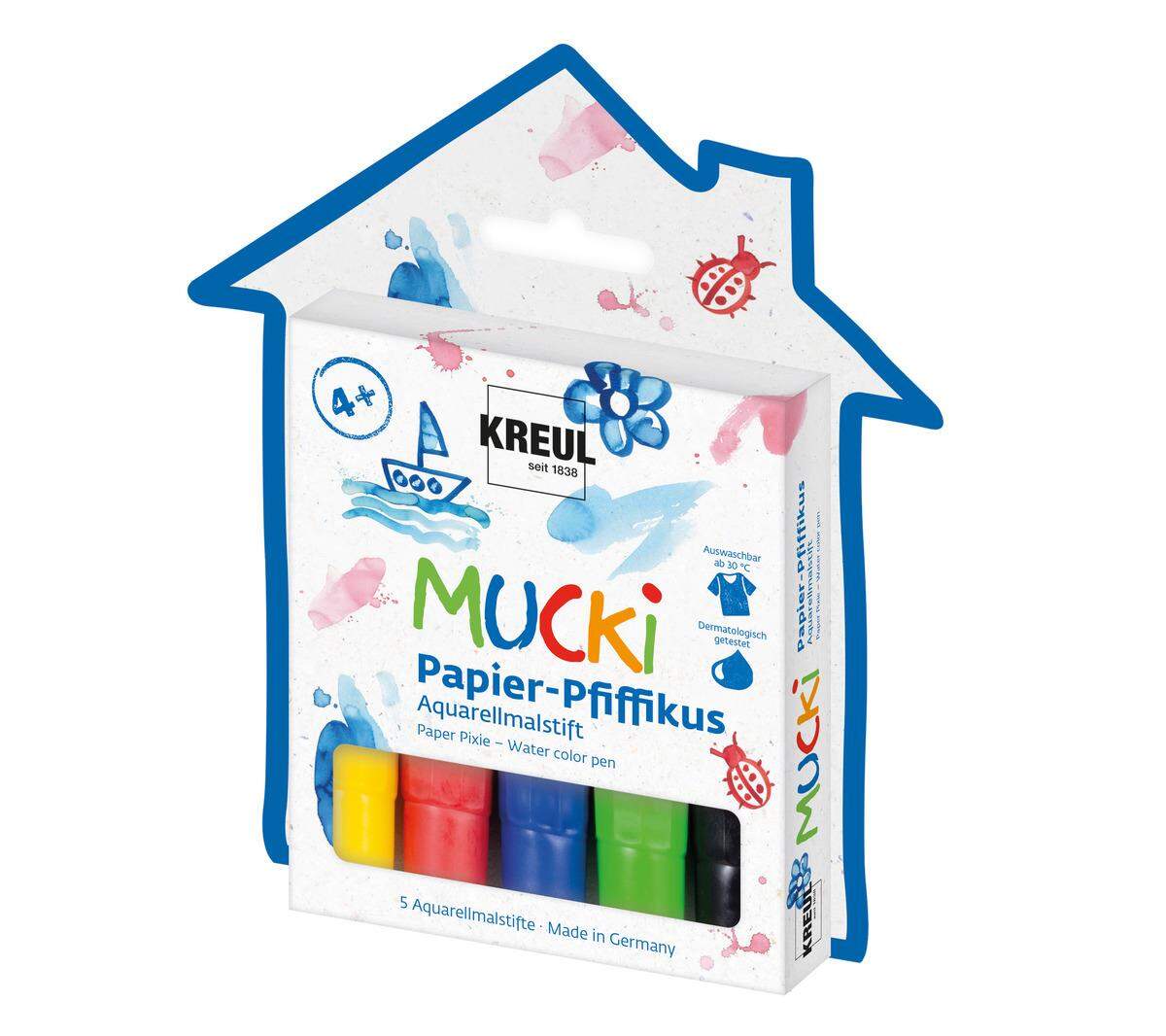 MUCKI Papier Pfiffikus, Aquarellmalstifte für Kinder, 5 Stifte