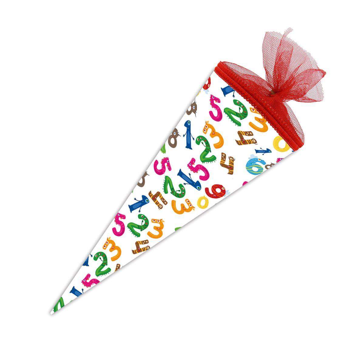 Nestler Schultüte Zahlenmonster, 35 cm rund, Tüll