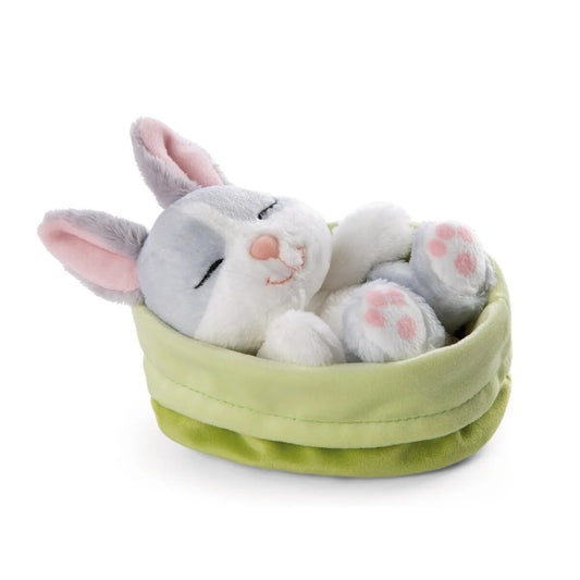 NICI Kuscheltier Hase grau 12cm schlafend im Körbchen