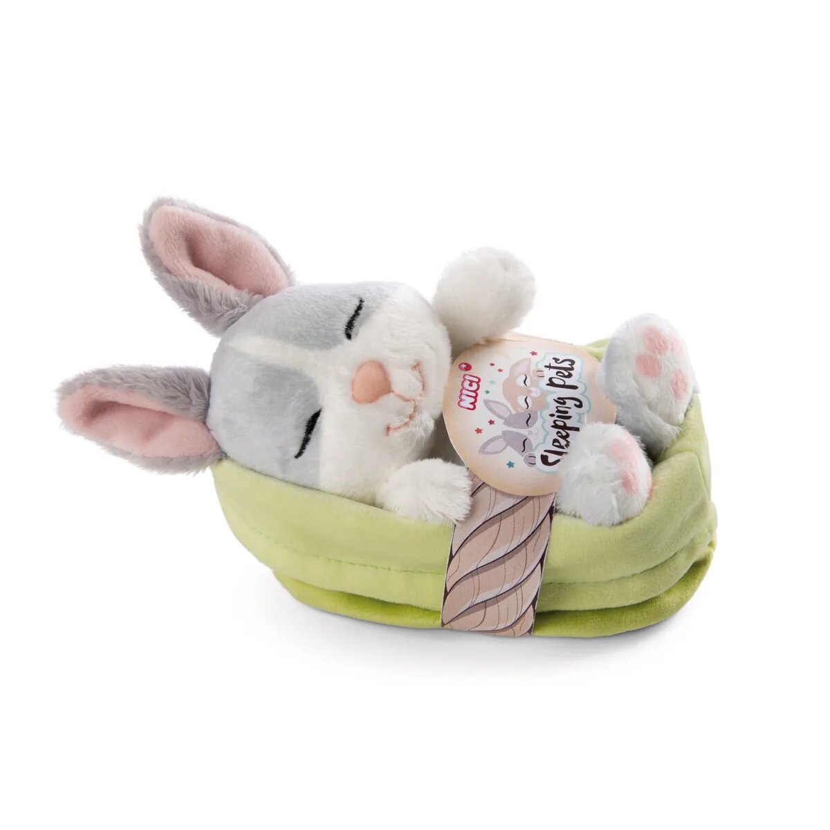 NICI Kuscheltier Hase grau 12cm schlafend im Körbchen
