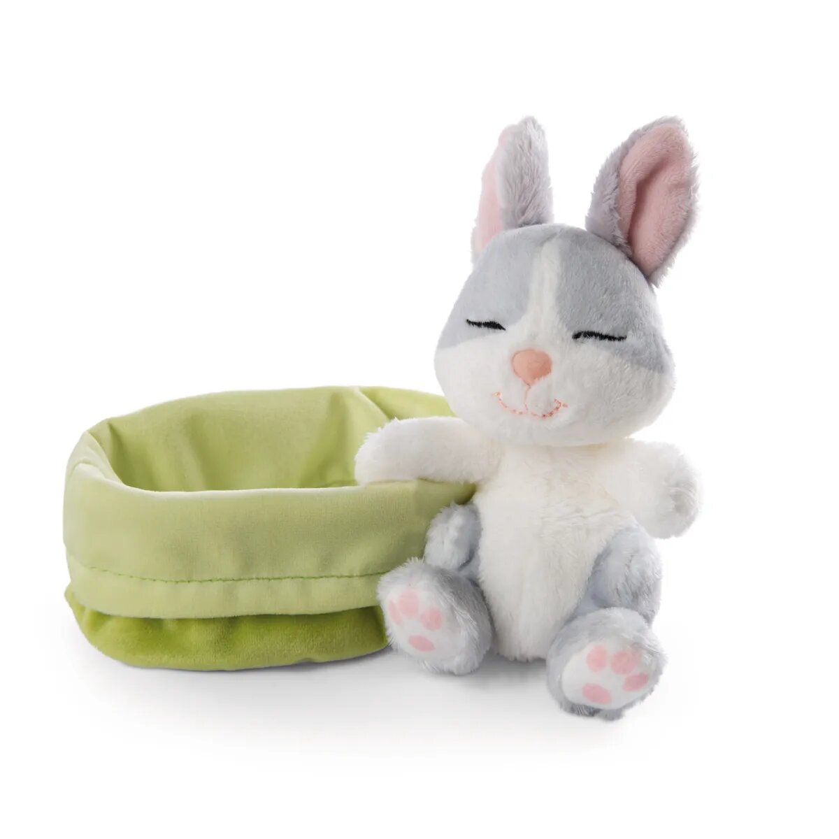 NICI Kuscheltier Hase grau 12cm schlafend im Körbchen