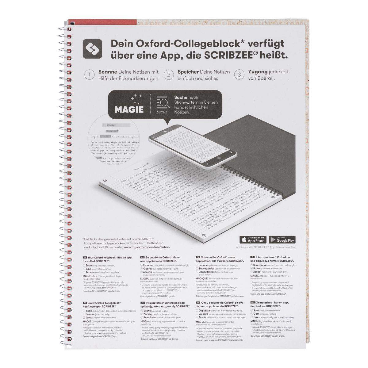 Oxford Recycling Collegeblock A4+, 80 Blatt, kariert mit Doppelrand, 90 g/m², 4fach gelocht