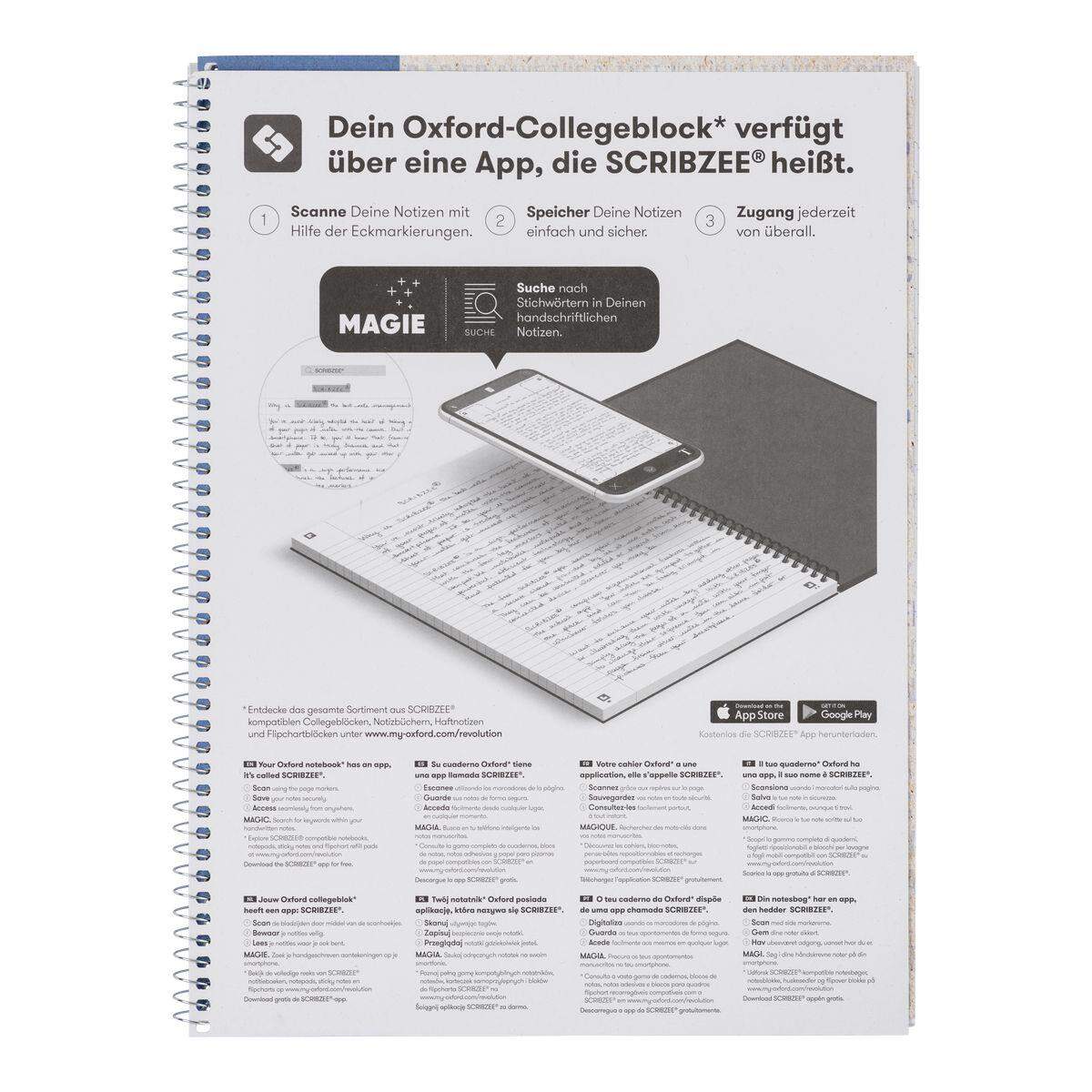 Oxford Recycling Collegeblock A4+, 80 Blatt, liniert mit Doppelrand, 90 g/m², 4fach gelocht