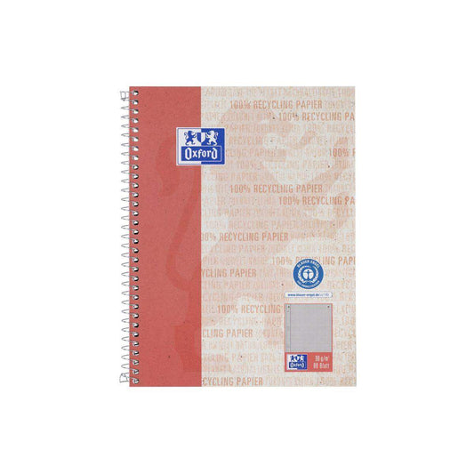 Oxford Recycling Collegeblock A5+, 80 Blatt, kariert mit Rand links, 90 g/m², 6fach gelocht