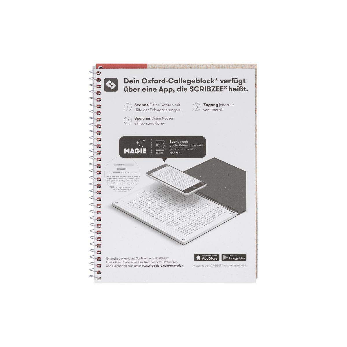 Oxford Recycling Collegeblock A5+, 80 Blatt, kariert mit Rand links, 90 g/m², 6fach gelocht