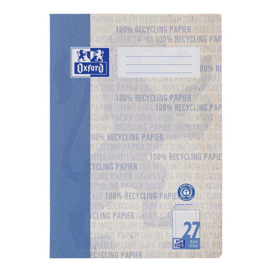 Oxford Recycling Schulheft A4, 16 Blatt, Lineatur 27 (liniert mit Rand links und rechts), 90 g/m²